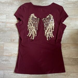GBG Los Angeles Burgundy Sequin Angel Wing Tee
